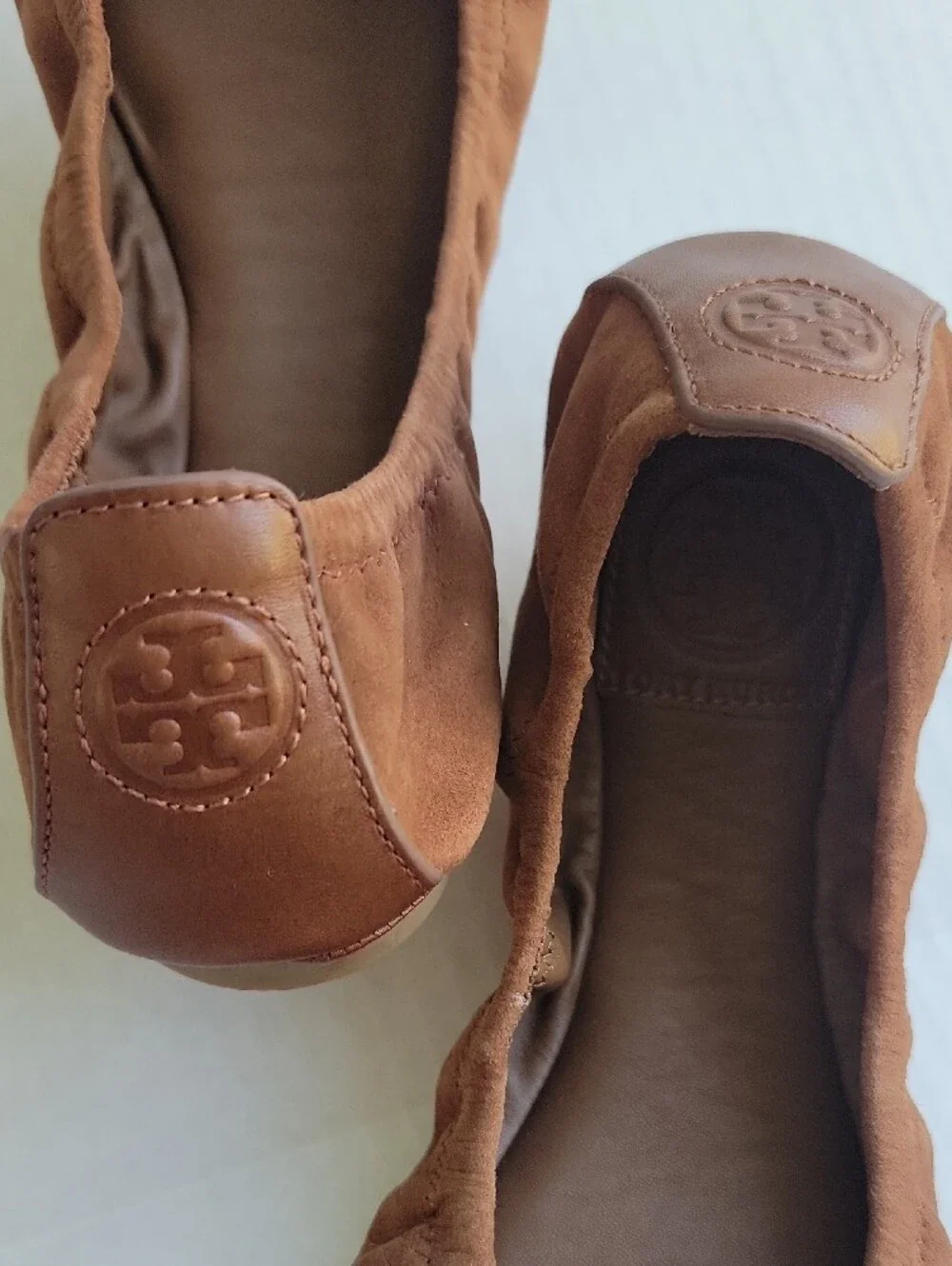 Tory Burch Brown Suede Ballet Flats with Crystal Bow